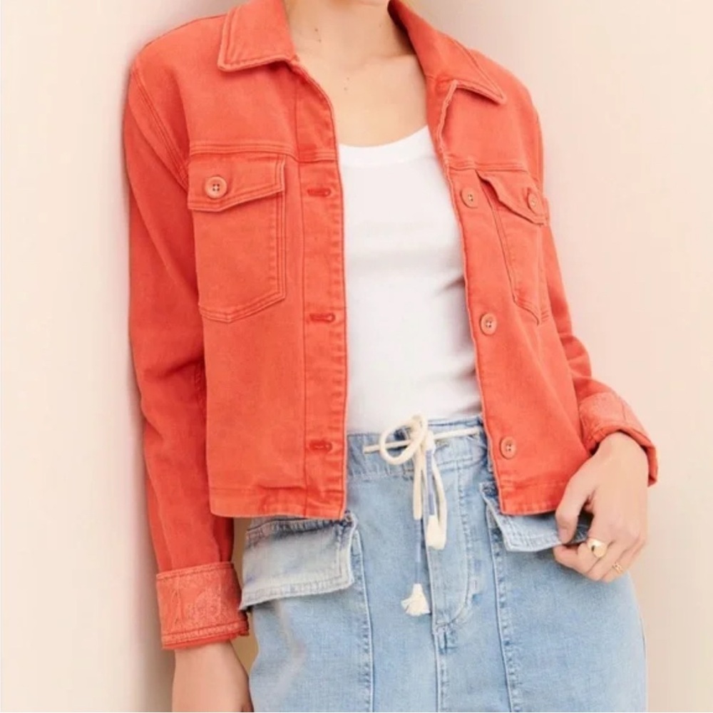 Anthropologie Marilee Trucker Jacket in Salmon size medium